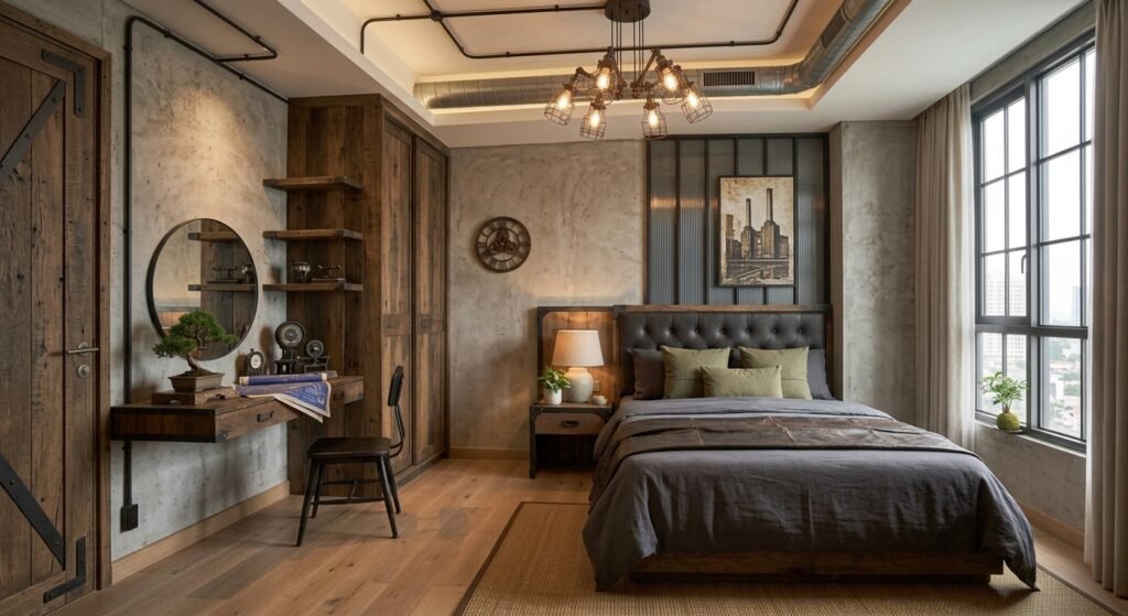 Kamar tidur Gaya Industrial Ringkas (Modern Loft Style)