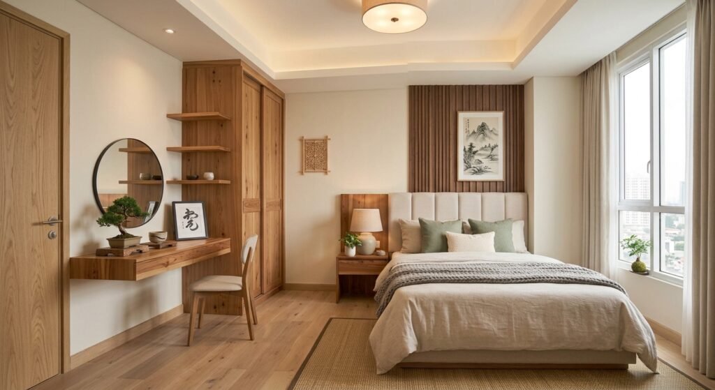 Kamar tidur Gaya Japandi (Japanese-Scandi Harmony)