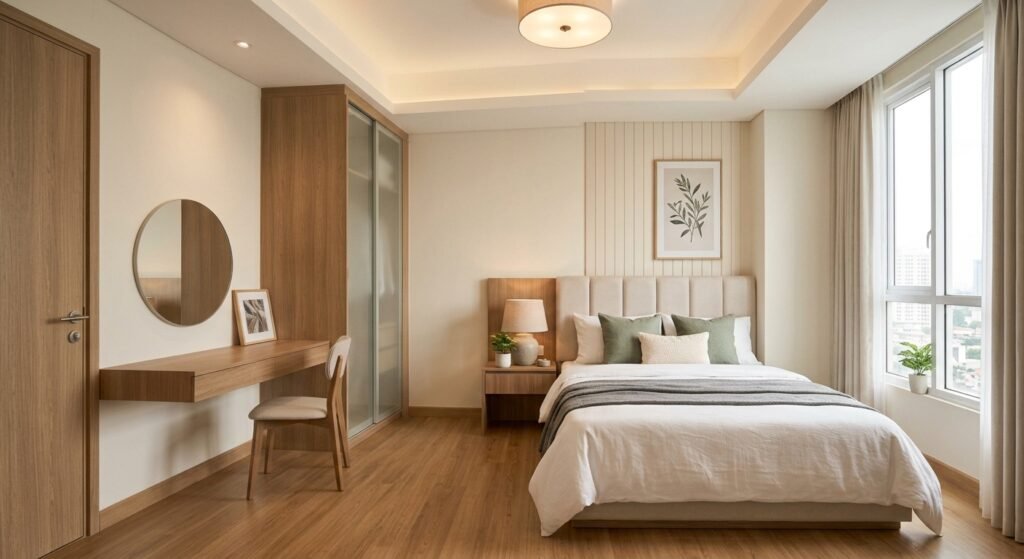 Kamar tidur Gaya Minimalis Modern (Clean & Functional)
