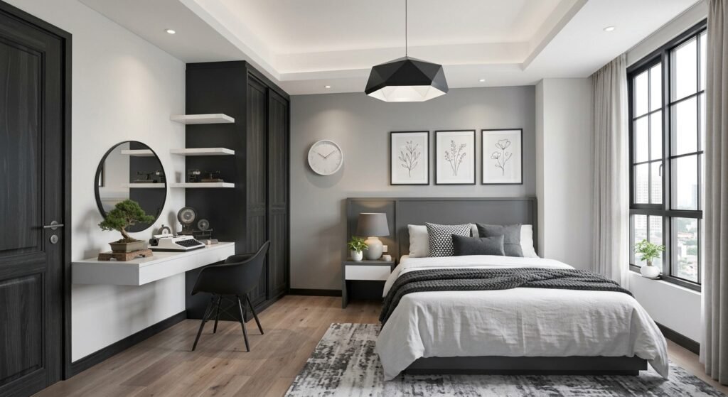 Kamar tidur Gaya Monokrom Modern